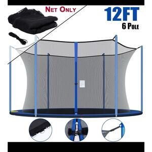 12FT Trampoline Safety Net Replacement for 6 Straight Poles Round Enclosure